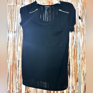 Women’s Black Blouse Size Petite Small Express with Zippers
